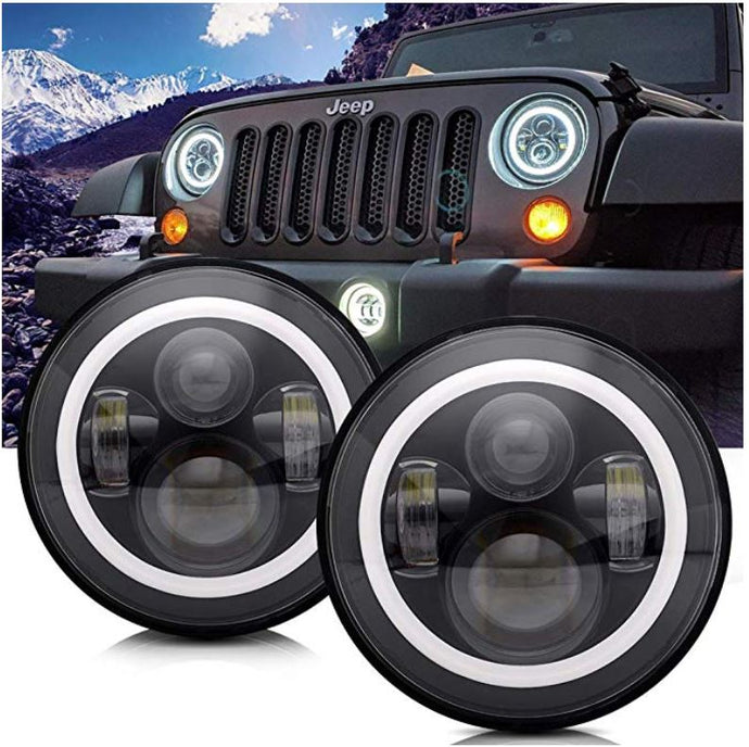 Brawlee™ Jeep Wrangler TJ/LJ/JK/JKU LED Halo Daytime Running Light Headlights with amber turn signal for 1997-2018 Jeep Wrangler TJ/LJ/JK/JKU,