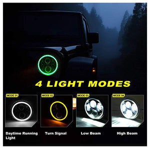 Brawlee™ Jeep Wrangler TJ/LJ/JK/JKU LED Halo Daytime Running Light RGB Headlights with amber turn signal for 1997-2018 Jeep Wrangler TJ/LJ/JK/JKU